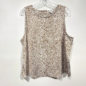 J. Crew Women's Animal Print Button Back Tank Sz XL White Brown Office Essential